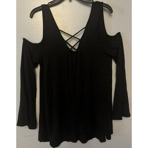 Hailey & Co. Cold Shoulders Women’s Shirt with Bell Sleeves Color Black Size Med